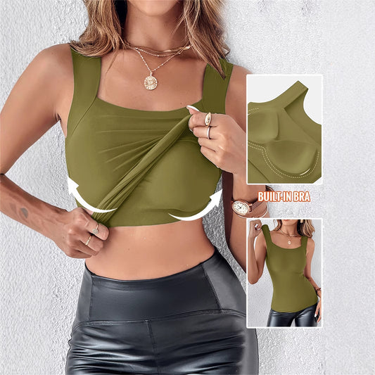 Women's Seamless U-Neck Tank Top with Built-in Bra