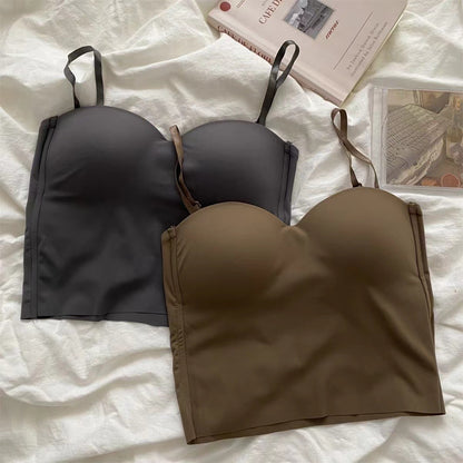 Damen Eisseide Trägerloses Camisole mit festen Körbchen
