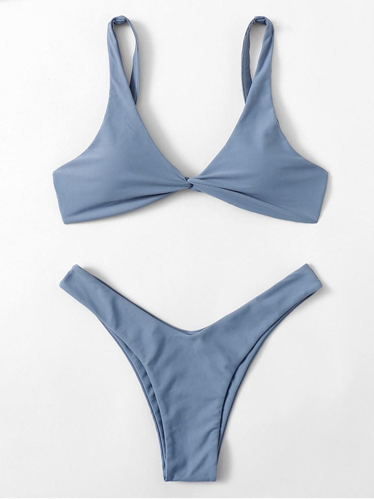 Haut de maillot de bain bikini noué de couleur unie