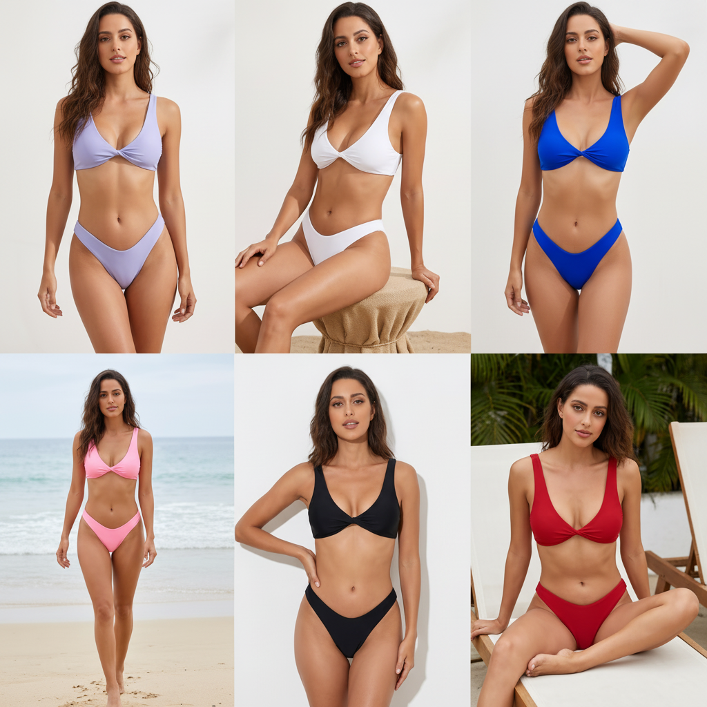 Haut de maillot de bain bikini noué de couleur unie