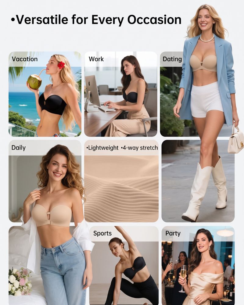 Convertible Strapless Push-Up Bra with Removable Straps