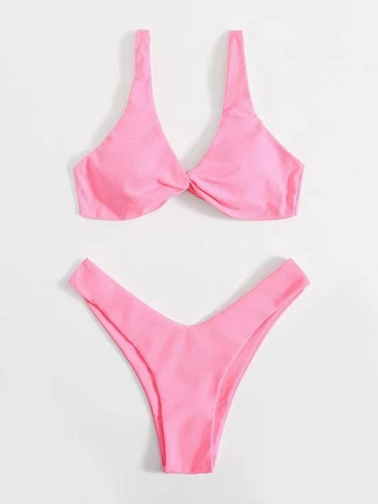 Haut de maillot de bain bikini noué de couleur unie