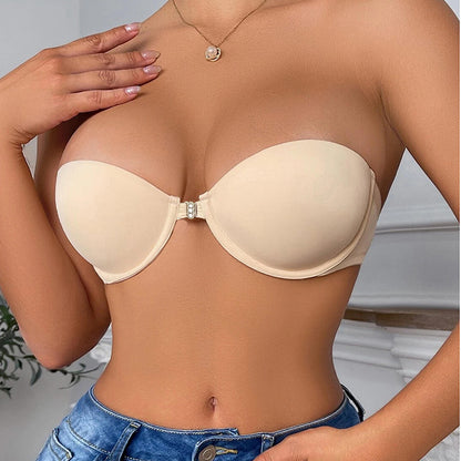 Soutien-gorge Push-Up sans Bretelles à Fermeture Avant, Effet Remonte-Poitrine Sans Couture