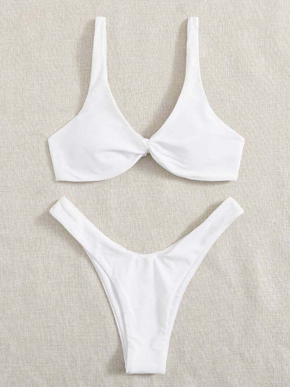 Haut de maillot de bain bikini noué de couleur unie
