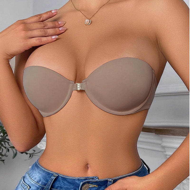 Soutien-gorge Push-Up sans Bretelles à Fermeture Avant, Effet Remonte-Poitrine Sans Couture