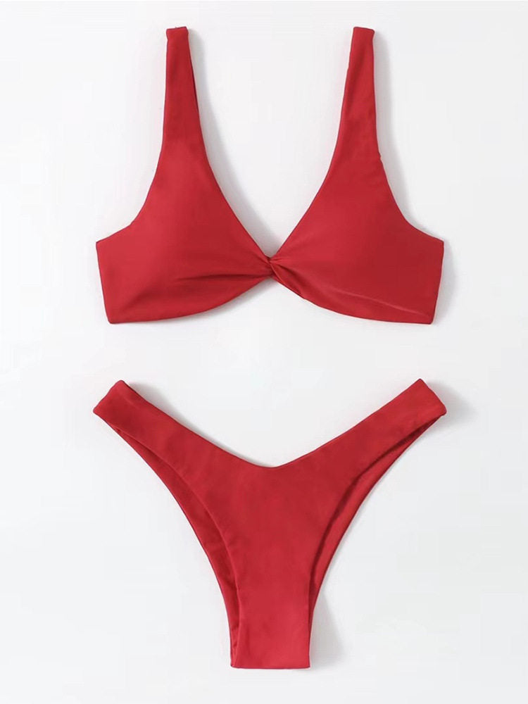 Haut de maillot de bain bikini noué de couleur unie