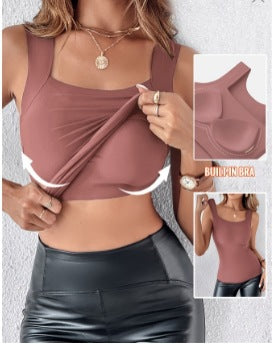 Women's Seamless U-Neck Tank Top with Built-in Bra
