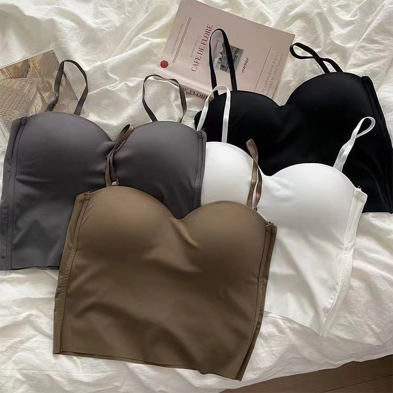 Damen Eisseide Trägerloses Camisole mit festen Körbchen
