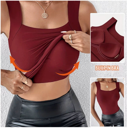 Women's Seamless U-Neck Tank Top with Built-in Bra