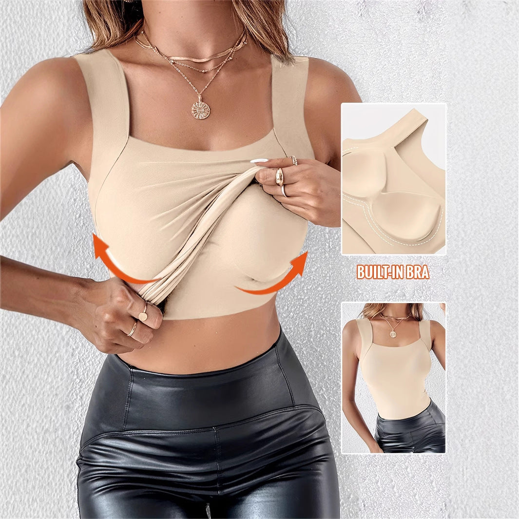 Women's Seamless U-Neck Tank Top with Built-in Bra