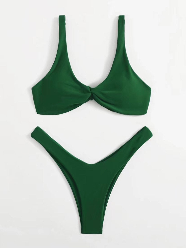 Haut de maillot de bain bikini noué de couleur unie