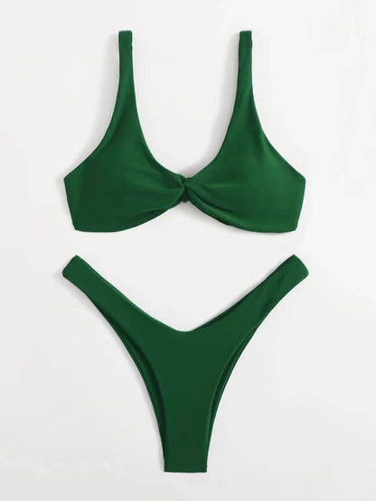 Haut de maillot de bain bikini noué de couleur unie