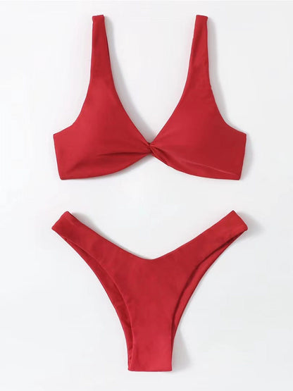 Haut de maillot de bain bikini noué de couleur unie