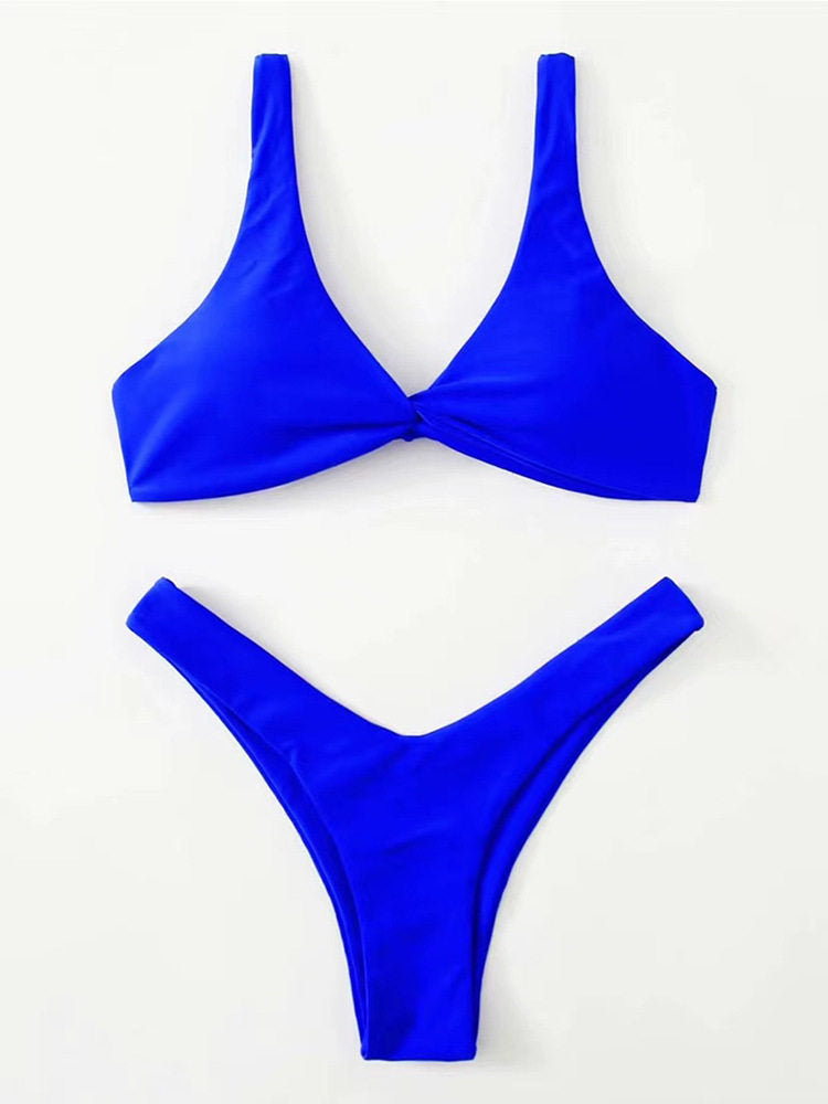 Haut de maillot de bain bikini noué de couleur unie