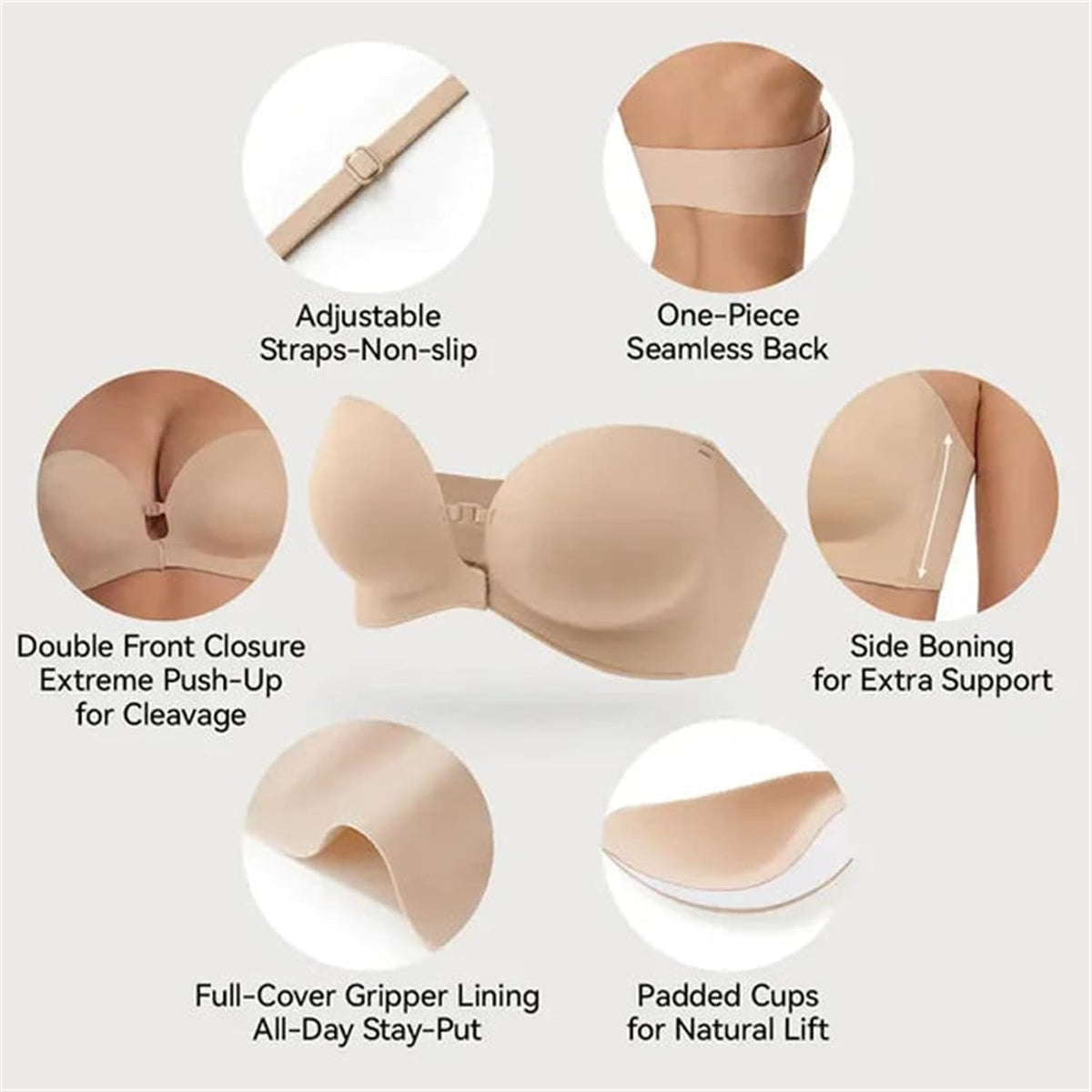 Convertible Strapless Push-Up Bra with Removable Straps