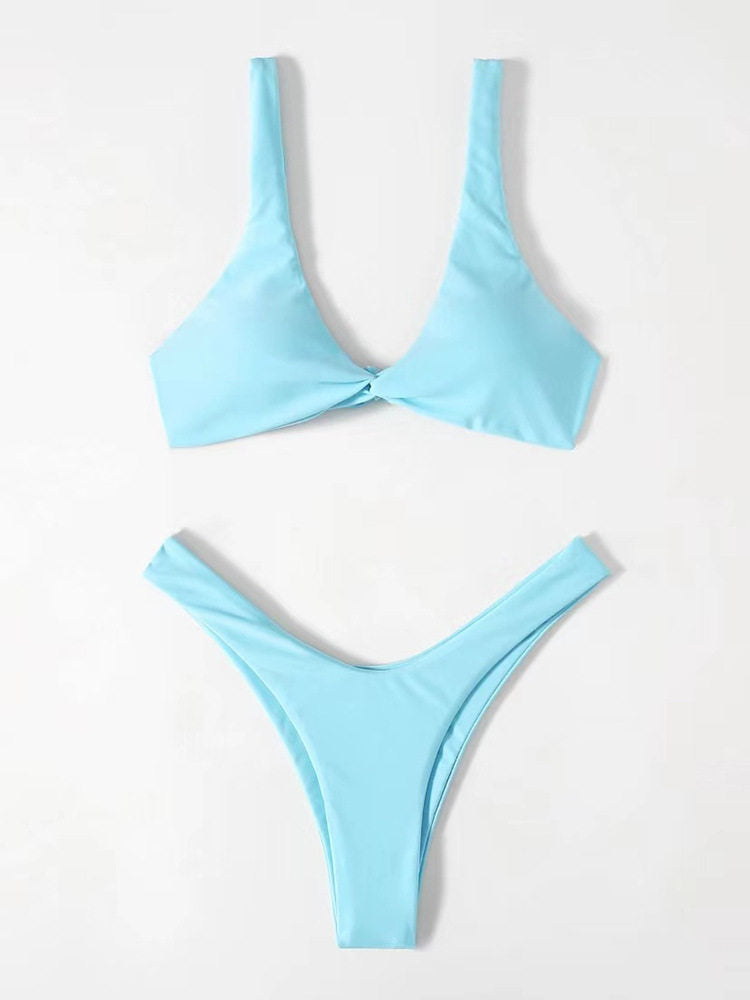 Haut de maillot de bain bikini noué de couleur unie