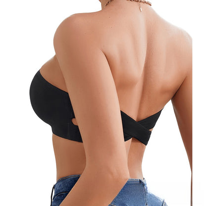 Soutien-gorge bandeau sans couture pour femme, haut tube à boucle latérale croisée