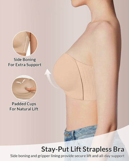 Convertible Strapless Push-Up Bra with Removable Straps