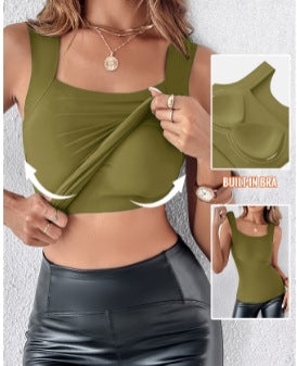 Women's Seamless U-Neck Tank Top with Built-in Bra