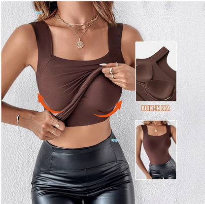 Women's Seamless U-Neck Tank Top with Built-in Bra