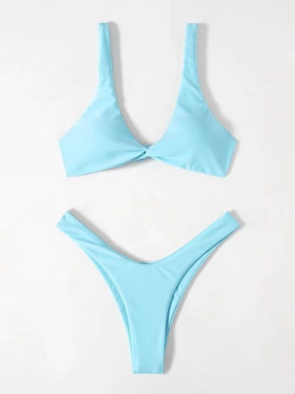Haut de maillot de bain bikini noué de couleur unie