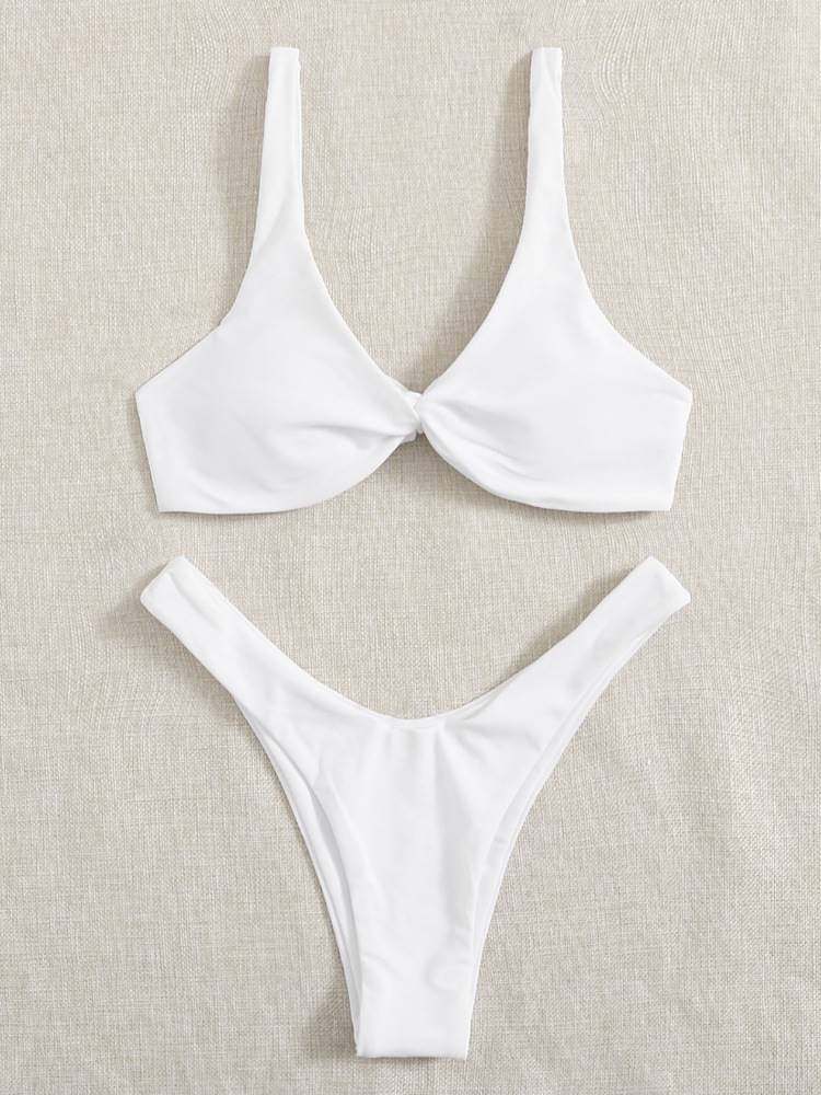 Haut de maillot de bain bikini noué de couleur unie