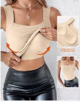Women's Seamless U-Neck Tank Top with Built-in Bra