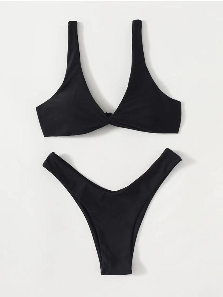 Haut de maillot de bain bikini noué de couleur unie