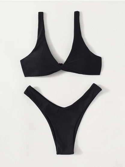 Haut de maillot de bain bikini noué de couleur unie