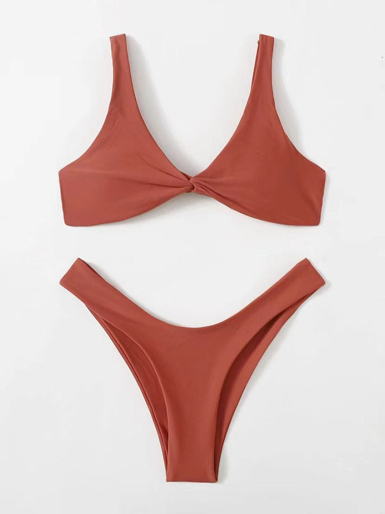 Haut de maillot de bain bikini noué de couleur unie