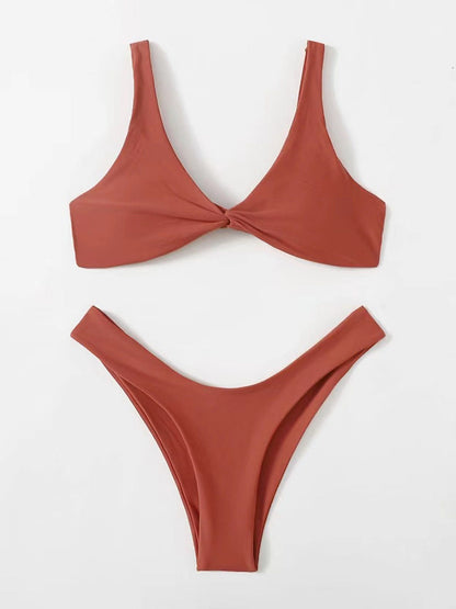 Haut de maillot de bain bikini noué de couleur unie