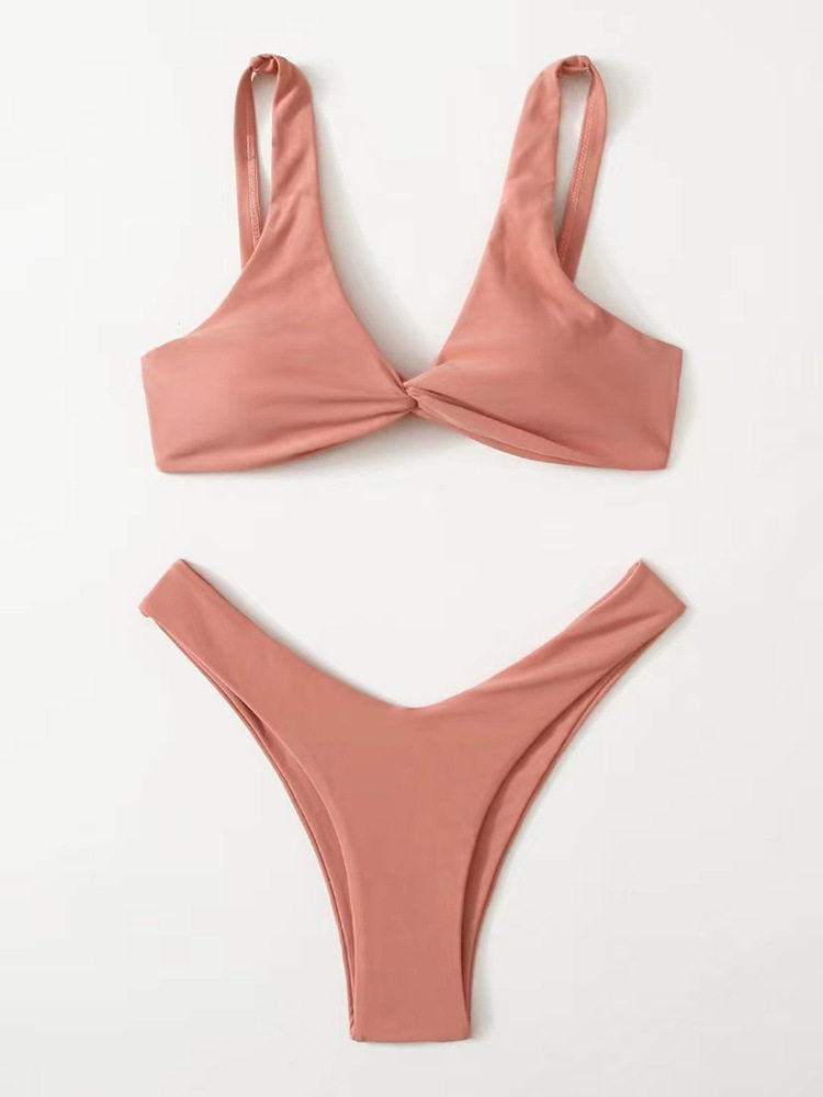 Haut de maillot de bain bikini noué de couleur unie