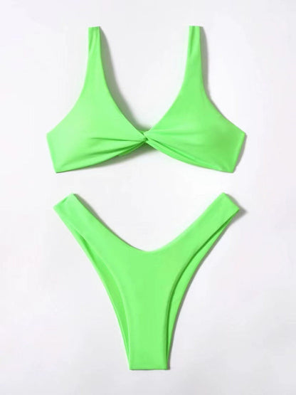 Haut de maillot de bain bikini noué de couleur unie