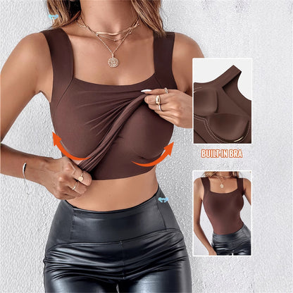 Women's Seamless U-Neck Tank Top with Built-in Bra