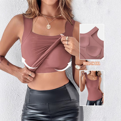 Women's Seamless U-Neck Tank Top with Built-in Bra