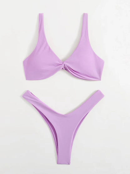 Haut de maillot de bain bikini noué de couleur unie